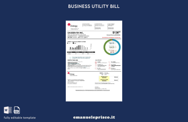 modello di versione della bolletta delle utenze aziendali USA Louisiana Entergy 